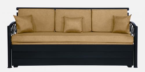 Image of 3 Seater Metal Sofa Cum Bed with Hydraulic Storage | Sofa Set for Living Room, Bedroom, Guest Room| Queen Size Convertible Sofa Bed | Comfortable Seating Sofa Camel & Black