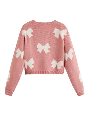 Verdusa Girl's Cute Bow Sweater Drop Shoulder Crew Neck Pullover Tops2