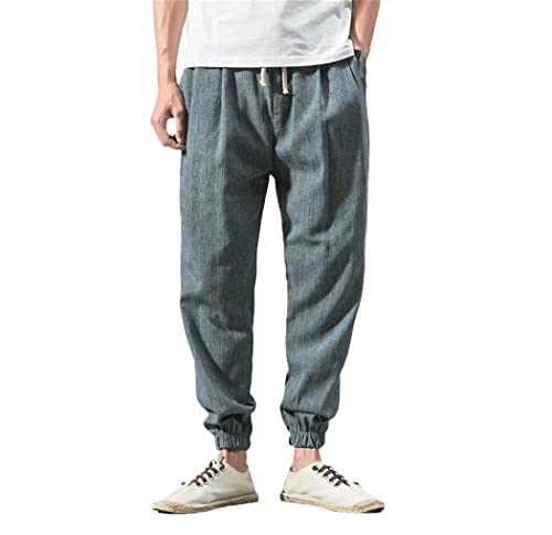 Pantalon de jogging en coton et lin bleu pour un été décontracté