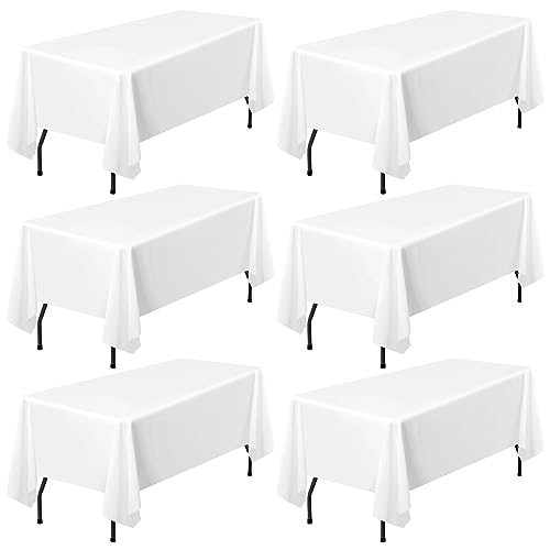 Pesonlook Lot de 6 nappes en Polyester Blanches résistantes aux Taches et aux Plis pour Tables rectangulaires de 1,8 m - 153 x 260 cm - pour Table de Mariage,...