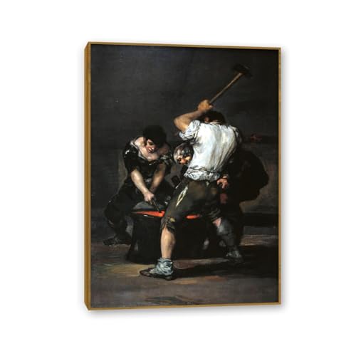 Tableau decoration murale salon Francisco Goya image sur toile La Forge cadre teck 42x30cm