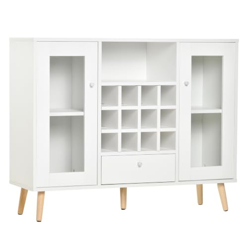 HOMCOM Aparador de Cocina Buffet Alacena con Botellero 100x33x80 cm Blanco