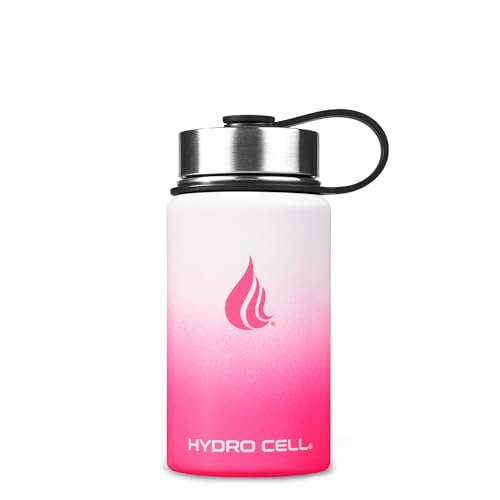 Image of HYDRO CELL Stainless Steel Insulated Water Bottle with Straw - For Cold & Hot Drinks - Metal Vacuum Flask with Screw Cap and Modern Leakproof Sport Thermos for Adults (White /Pink 14oz)