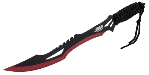 Red Guardian Twin Machete Set With Sheath | 11” Stainless Steel Blades | Red and Black Finish | Paracord Wrapped Handles | Includes Nylon Sheath with Adjustable Shoulder Strap | 17 1/2” Overall Length