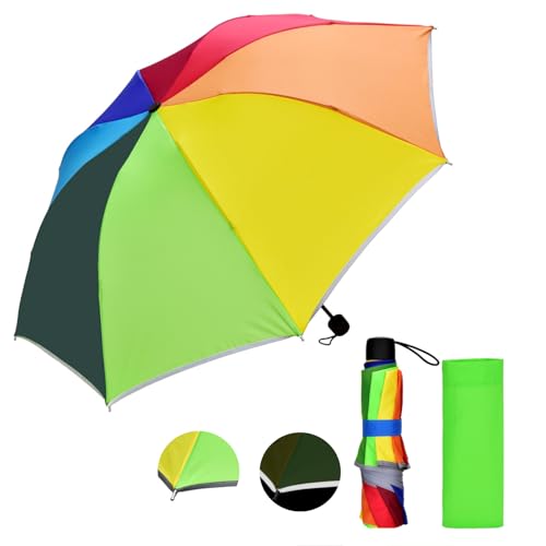 DealKits Kinder Regenschirm mit Reflexstreifen, Regenbogen Kinderschirm für Jungen und Mädchen, Sicher und Leicht Taschenschirm für Tasche Rucksack oder Reise