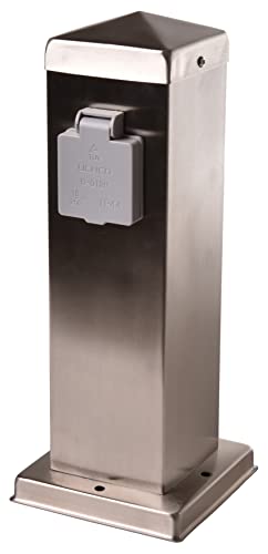 Novatool Colonne de prise I 2 compartiments I Argent brossé I Acier inoxydable I Carré I IP44 I Multiprise de jardin Multiprise d'extérieur Cover