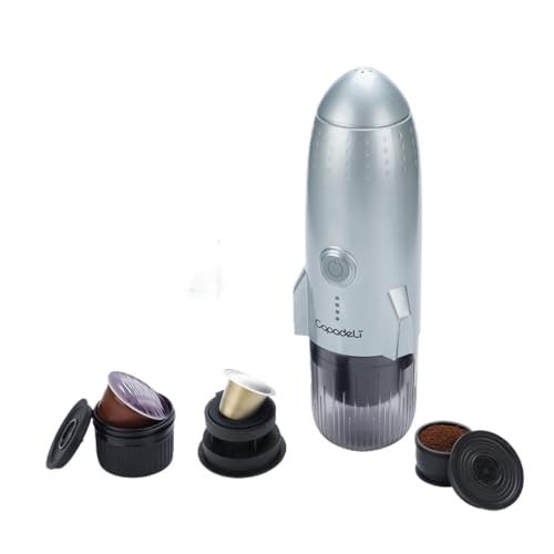 ILJXPOZB Cafetera Expreso Eléctrica Portátil - Cafetera De Viaje 3 En 1 For Café Molido Y Cápsulas DG NS - Autocalentable For Camping Y Uso Al Aire Libre(Gray,UK)