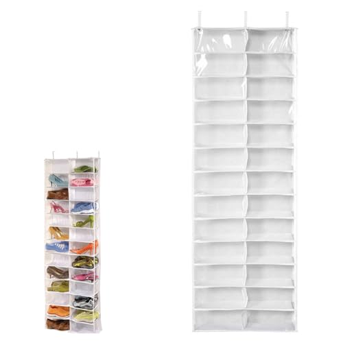 Hoodie Sweatshirt Storage Hack, Door Hanging Shoe Rack Organizer, 26-Pocket Clear Holder, Pockets Wall Shoes Bag, Portable Closet Wardrobe, 63' L X 22' W X 6.3' H, Cabinet Behind The Doors (White)
