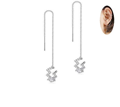 925 Sterling Silver Wave Cuff Chain Earrings Wrap Tassel Earrings for Women Perfect