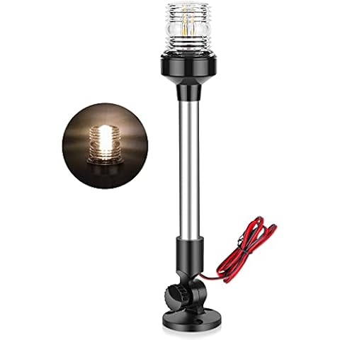BLUERICE All Round Light Fold Down Boat Stern Light Marine Navigation Light White Adjustable Anchor Light for Fishing Boat Pontoon Yacht 360° 2NM Visibility IP66 Waterproof 12 Inch Cover