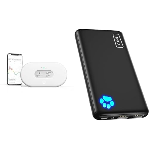 Image of Airthings 2960 View Plus - Radon and Air Quality Monitor with PM 2.5, CO2, VOC, Humidity & INIU Power Bank, Portable Charger 10000mAh Slimmest & Lightest High-Speed USB C Input & Output