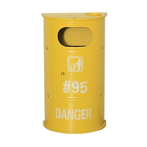 Papelera de exterior en forma de D estilo industrial vintage americano con cenicero amarillo