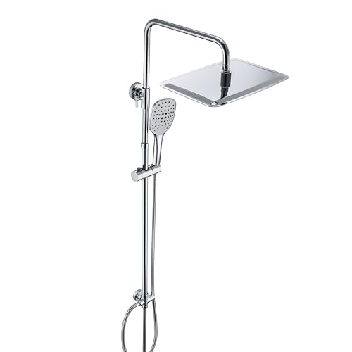 JOHO 304 Edelstahl Duschset ohne Armatur, Regendusche Duschsystem Duschgarniturset mit Duschstange und XXL Kopfbrause 35x25cm Chrom