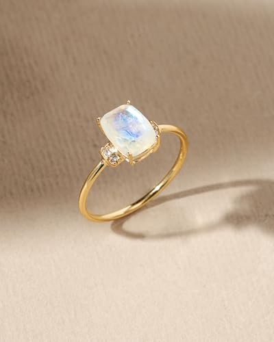 YoTreasure 14K Yellow Gold Moonstone & London Blue Topaz Ring | Elegant Promise Ring for Women | Wedding Anniversary & Birthday Gift4