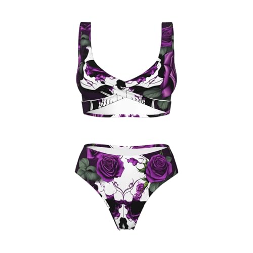 Maillot de bain 2 pièces squelette rose violet galbant et confortable