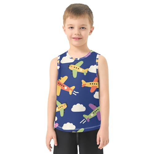 Boys' Tank Top Shirt Airplane Dark Blue Background Pattern Sleeveless T-Shirts2