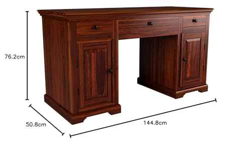 Image of Solid Sheesham Wood Study and Writing Tables with 3 Drawer for Living Room Study Room Hall Home Office | Wooden Computer Laptop Table | Natural Brown Finish