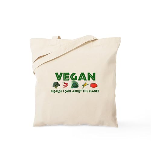CafePress Vegans Care About Planet Tote Bag Natural Canvas Tote Bag, Reusable Shopping Bag