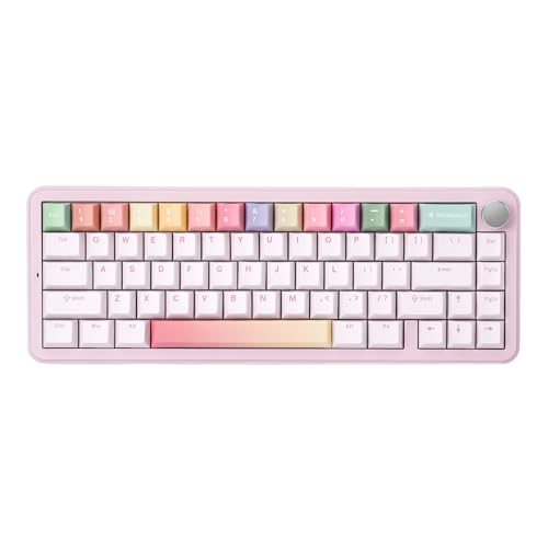 YUNZII B68 Wireless Mechanical Keyboard,Tri-Mode BT5.0/2.4GHz/USB-C,Cute PBT Keycaps,Hot Swappable Creamy Typing Gasket Mounted,RGB Backlit NKRO for Win/Mac (Pink, Milk V2 Switch)