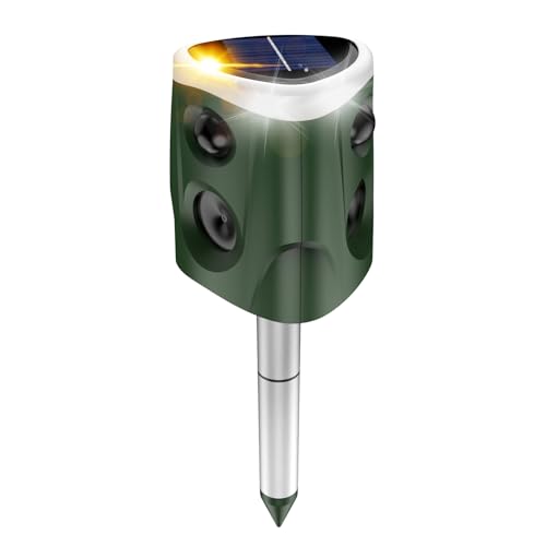 Répulsif à ultrasons pour animaux de jardin – Répulsif solaire pour chats et martres pour l'extérieur, 360 ° avec 3 capteurs PIR, 5 modes, flash LED, étanche IP66, contre les chats et les petits