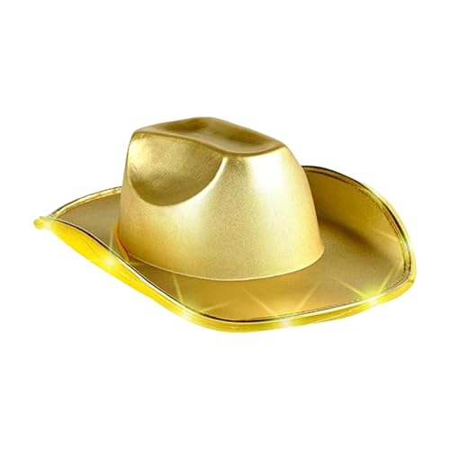 Generisch Sombrero de vaquero colorido tela en relieve caliente con luces Ma Rdi Gr As Oro Plata Eva Dic Kie Sombrero de vaquero con luces, dorado, talla única
