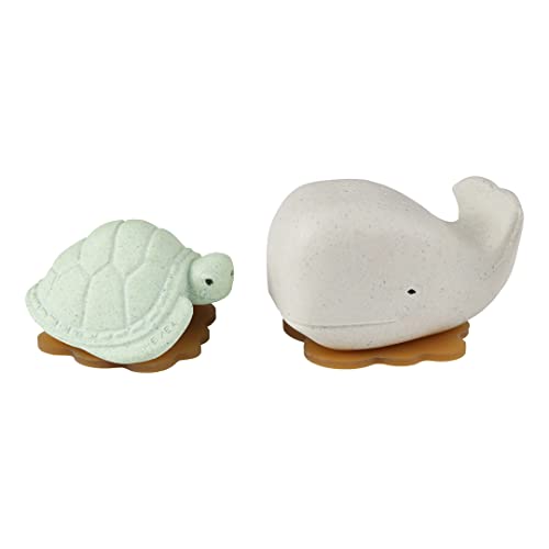 Image of Hevea Squeeze'n'Splash Whale & Turtle Bath Toys Gift Set - Bath Toy for Babies and Toddlers - 100% Natural Rubber, Plant Based, Plastic-Free, BPA-Free (Frosty White & Sage)
