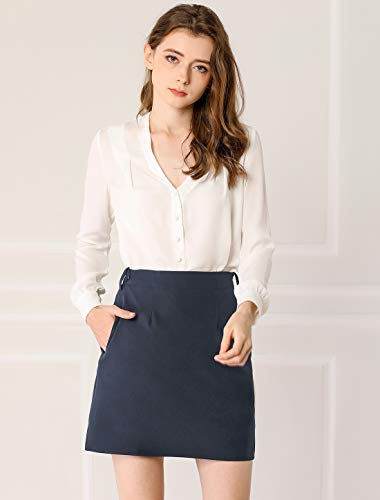 Allegra K Women's Work Office Belted Elastic Waist Back Mini Skirt with Pockets4