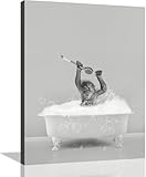 Bathroom Wall Art Decor Black and White Funny Animals Canvas Prints Pictures Cute Baby Monkey Take Bath in A Bathtub Poster Modern Framed Artwork for Kid's Room Home Walls Decoration 12x16 Inch