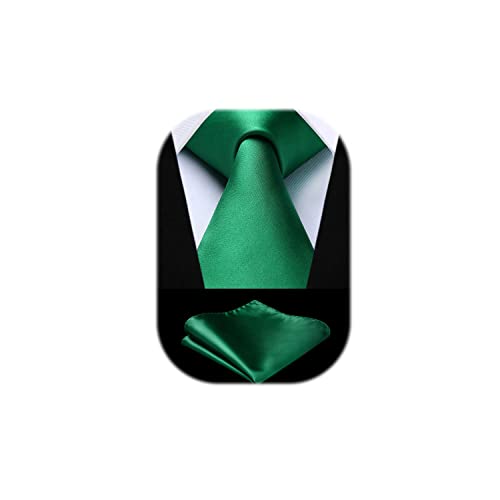 Image of HISDERN Mens Solid Color Ties Formal Satin Necktie and Pocket Square Set Classic Wedding Business Tie & Handkerchief
