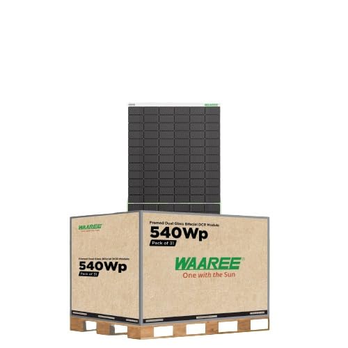 Image of WAAREE DCR Solar Panel 530-540 Watt (26 Panels) 144 Cells Framed Dual Glass Mono PERC Bifacial DCR Solar Panels Eligible for Government Subsidies (Bi-55-530-540 DCR, One Pallet Panels)