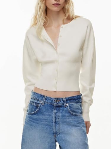 Womens Cropped Sweaters Fall Button Down V Neck Long Sleeve Pullover Solid Casual Ribbed Knit Slim Fit Cardigan2