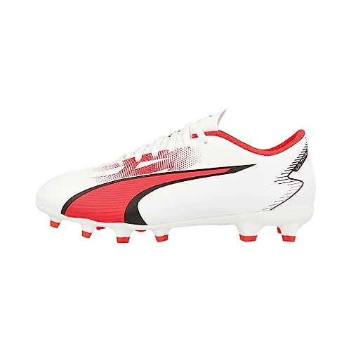 Puma Kids' Ultra Play Firm Ground/Artificial Ground Puma White-Puma Black-Fire Orchid Big Kid 1