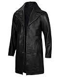 ORBITRAY Men's Long Leather Overcoat Single Breasted Peacoats Notch Lapel Leather Trench Coats Dress Coats for Men