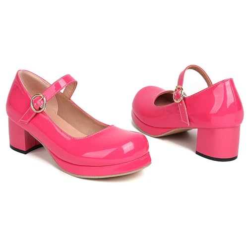 Chunky Heel Mary Jane Pumps Round Toe Ankle Strap Shoes for Women Sweet Platform Cosplay Dress Shoes4