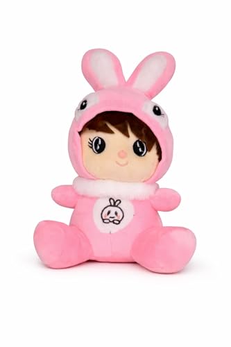 Image of Cute Bunny Girl Plush Soft Toy for Kids - Pink Rabbit Doll with Bunny Ears | Soft Stuffed Cartoon Plush for Girls & Babies | Cuddly Gift Toy for Birthday & Special Occasions (25 CM)