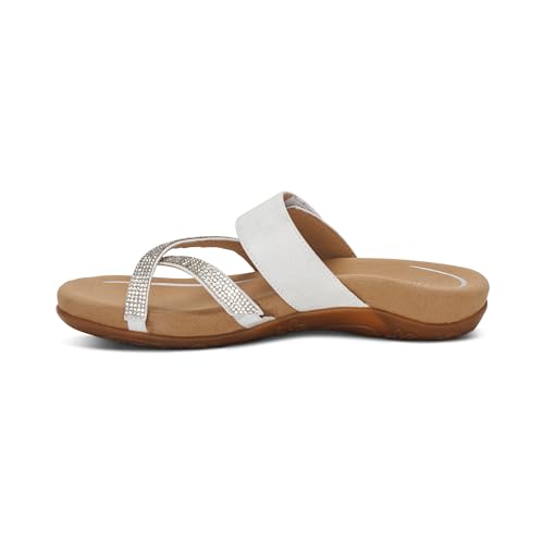 Image of Aetrex Izzy Memory Foam Footbed Faux Leather Adjustable Slide Orthopedic Sandals for Women - Pressure Relief Pain Arch Support Sandals Women's
