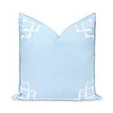 Hofdeco Premium Coastal Patio Indoor Outdoor Throw Pillow Cover Only, 20"x20" Water Repellent for Backyard, Couch, Baby Blue Embroidered Frame Greek Key