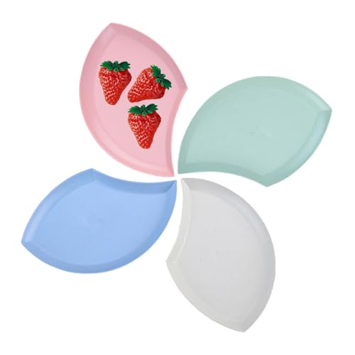 Image of Wheat Straw Unbreakable Appetizer Dessert Plates, Children's and Adult Cake Plate, Lightweight Small Petal-Shaped Plates for Snacks, Reusable Dipping Sauce Bowls. (Multicolor, Pack of 4)