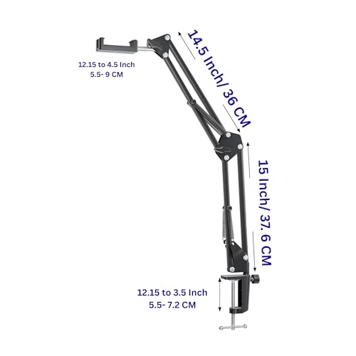 Image of Overhead Tripod for Mobile - Overhead Video Stand Phone Holder - Mobile Stand for Video Shooting - Table Tripod for Cooking, Art, Drawing - Phone Stand for Desk Video Recording (Black) (Black)