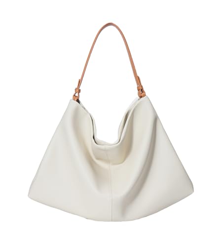 Covelin Minimalist Soft Leather Tote Bag - Adjustable & Detachable Crossbody Strap, Hobo Casual...
