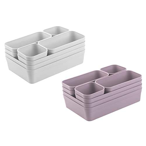Engelland - Schubladen-Organizer Set, 16-teilig, Farbmix: Hellgrau/Flieder, frei verstellbar, Aufbewahrungs-Box, Einteiler, Trenn-System, Utensilien, Stauraum, Haushalt, Kunststoff, BPA-frei