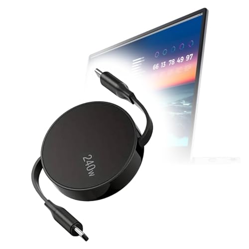 BoxWave Cabo compatível com monitor portátil Dell 14 (C1422H) - PD miniSync (240W), cabo retrátil PD 240W portátil USB tipo C - Preto