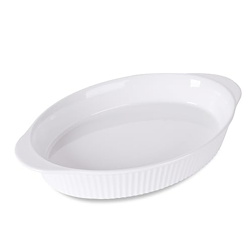 Leetoyi Porcelain 9X13 Large Oval Au Gratin Pans,Baking Dish For Servings, Bakeware With Double Handle For Kitchen And Home, White
