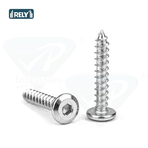 Image of Rely⇒VP INDUSTRIES (Pcs-25) M6.3x70 mm Allen JCB Head Self-Tapping Screw - Nickel Flat Head Furniture Bolt for Wood Boards, Cabinets, Cupboards & Chairs