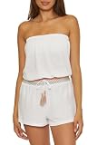 Soluna Swim Sunshine - Women's Romper, Casual, Off Shoulder, Beach Cover Ups for Women, White, Medium
