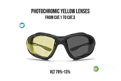 Bertoni Motorcycle Polarized Photochromic Glasses Goggles Interchangeable Arms And Elastic Strap Mod P333Ft (Photochromic Polarized Yellow Lens) #TOP1