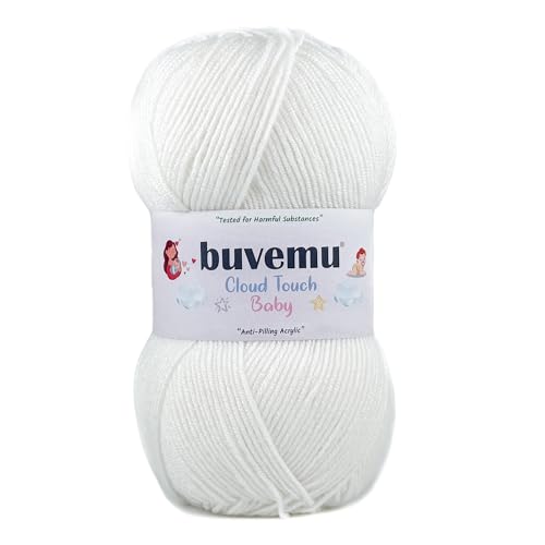 Image of Cloud Touch Baby - DK Weight Soft Anti-Pilling Yarn for Baby Clothes, Blankets & Amigurumi Crochet & Knitting, 90% Acrylic 10% Viscose derived from Bamboo, 3.53 Oz / 262 Yards (White, 1 Pack)
