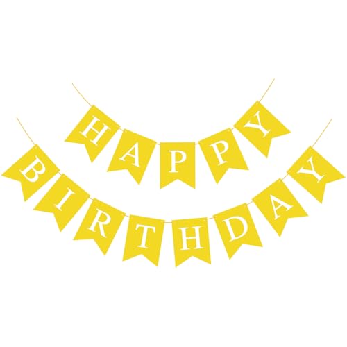 Image of Yellow Happy Birthday Banner Sign for Backdrop Yellow Themed Birthday Party Decorations for Boys Girls Kids Party Banner Garland Bunting Flag Tea Party Supplies Wall Decor Yard Decorations