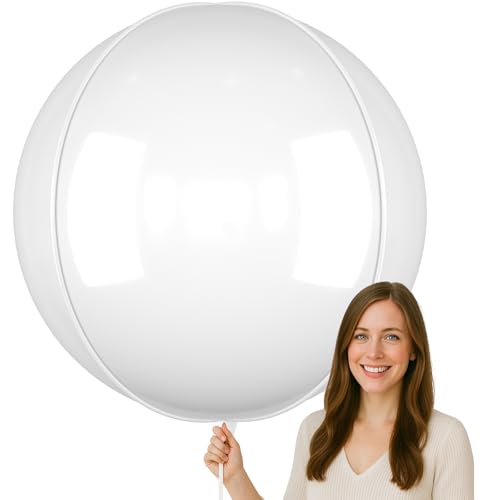 Image of 50 Inch Matte White Round Foil Balloons 3pcs Large Mylar Balloons | Jumbo Giant Helium 4D Ball Balloons for Birthday Party, Graduation, Wedding, Christmas, New Year, Disco Prom Party Decoration