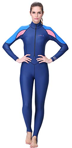 Full Body Dive Skin for Women UV Protection One Piece Wetsuit Quick Dry Swimmwear for Scuba Diving Swimming Blue M